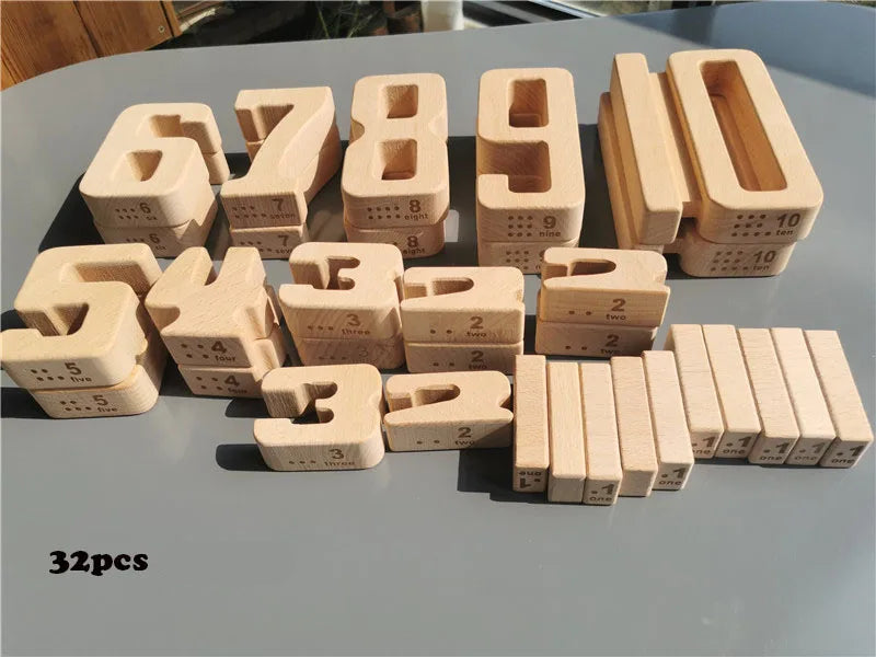 Blocos Numéricos de Madeira Montessori Educativos