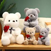 Urso de pelúcia kawaii com rosas, brinquedo de pelúcia macio, boneca de pelúcia, presente romântico para amantes, decoração de casa, presentes de dia dos namorados para meninas