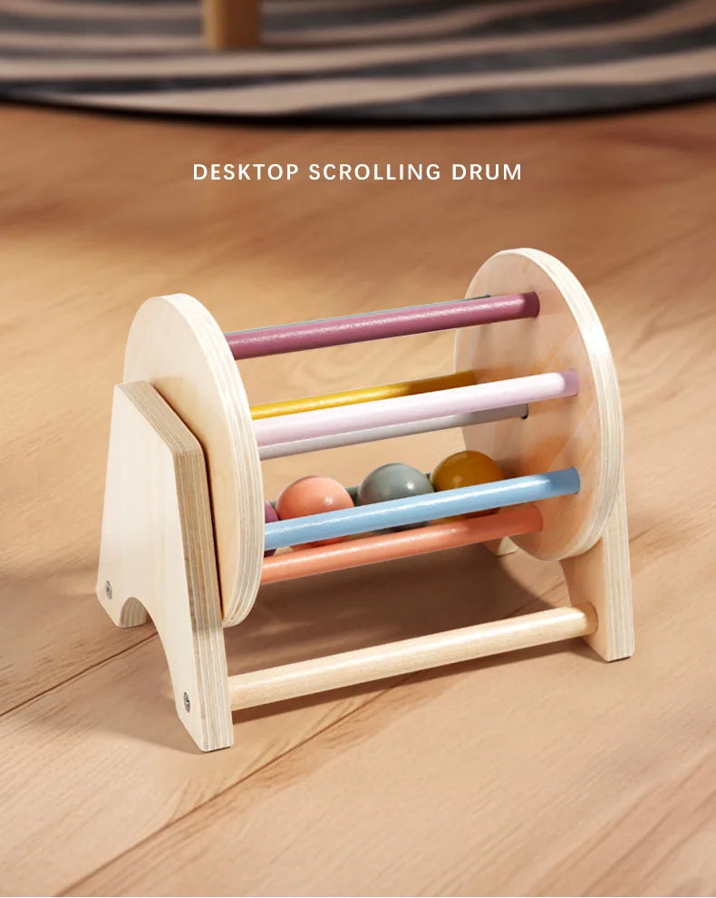Brinquedos montessori para bebês, aprendizagem precoce, bola de madeira, tambor, exercício de audição, cor, cognição, trem de coordenação mão-olho