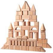 Blocos de Construção Montessori em Madeira Natural - 100 Peças