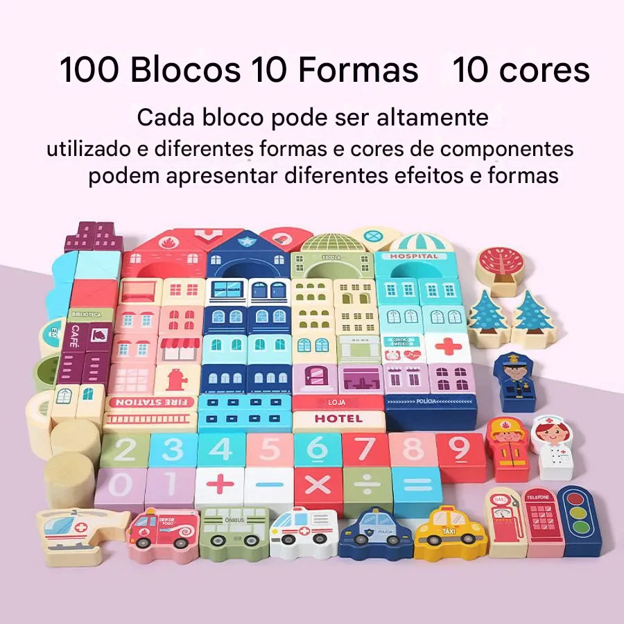 Blocos de Construção Montessori de Cidade Carros em Madeira