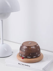 Calendário de Mesa Rotativo de Madeira Nogueira