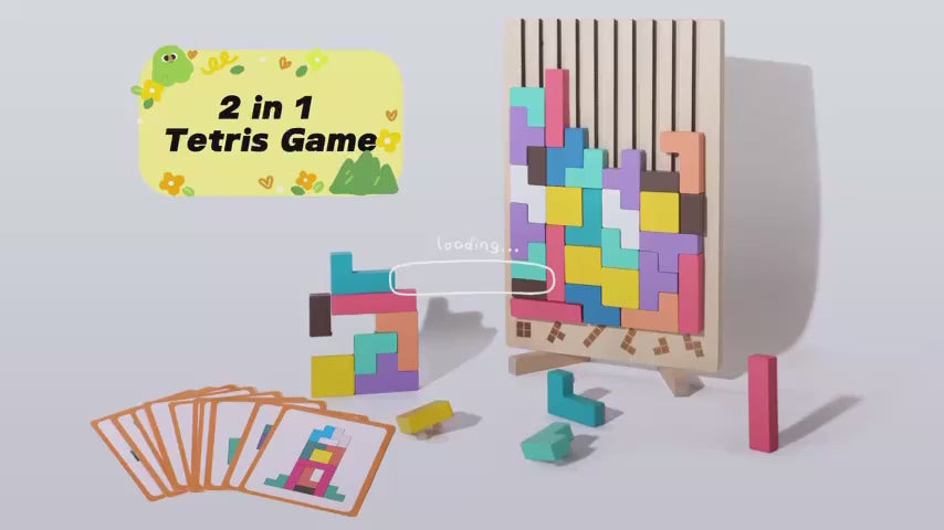 Blocos de Madeira Educativos 3D - Desafios Mentais Infantis Tetris