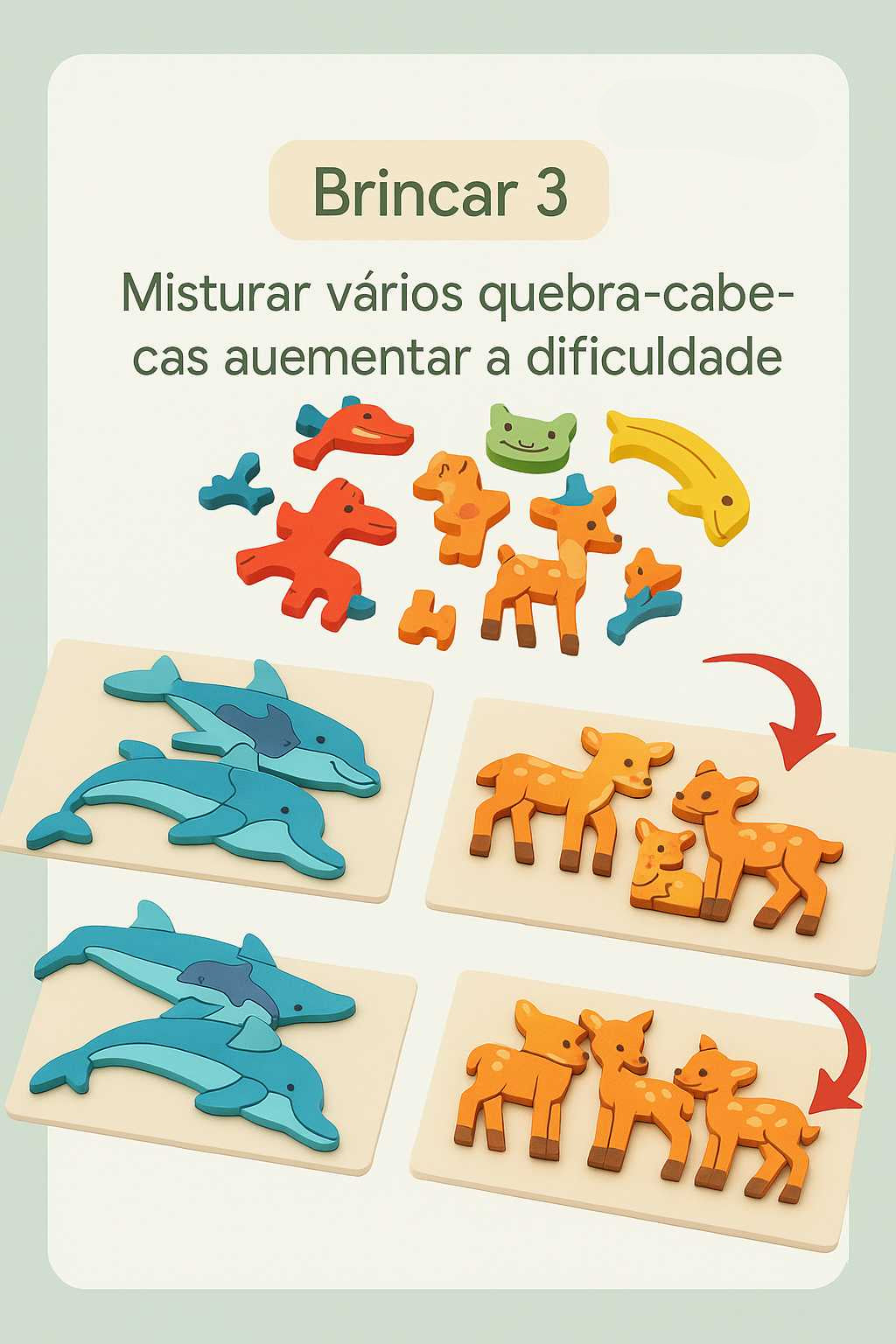 Quebra-cabeça de Madeira Montessori Animais para Crianças