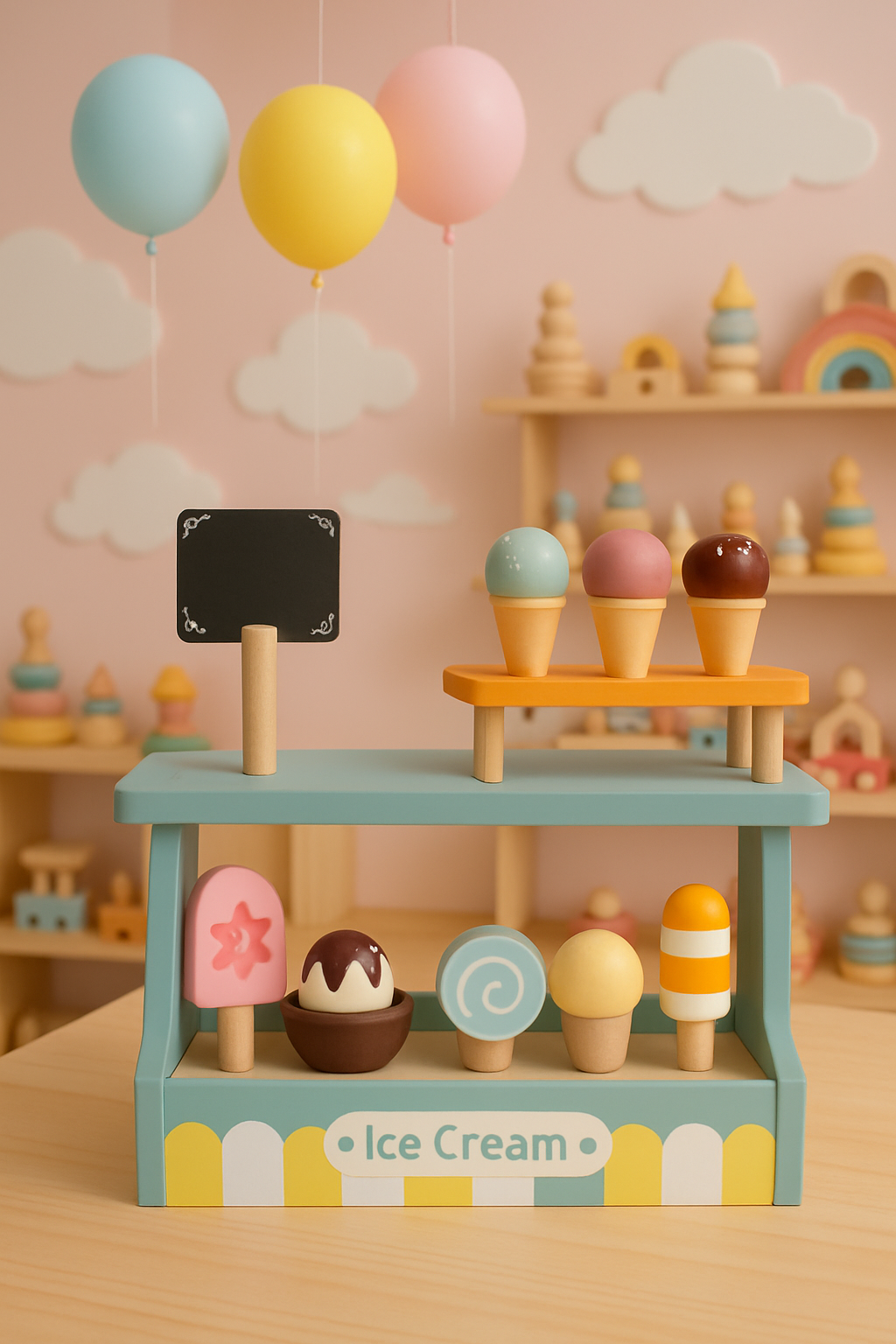 Conjunto Playset de Sorvete e Chá de Madeira Montessori